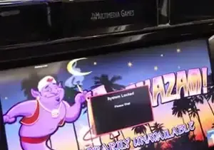 Azam title and genie game screen on a Celebrity Millennium cabinet