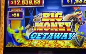 Big Money Getaway title and game artwork on a Celebrity Equinox cabinet