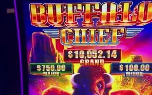 Buffalo Chief title and buffalo artwork on a Celebrity Equinox slot cabinet