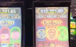 Coin Trio titles visible on adjacent cabinets in the Celebrity Edge casino
