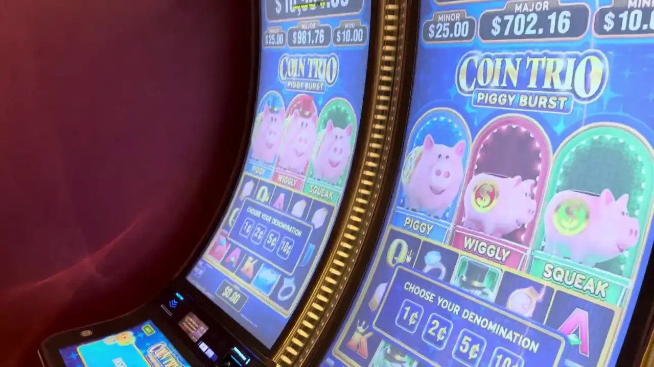 Anthem of the Seas casino video frame showing Coin Trio: Piggy Burst.