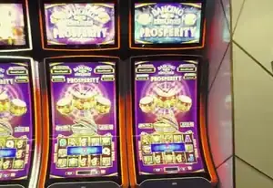 Dancing Drums Prosperity titles on a bank of Celebrity Apex slot cabinets