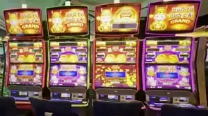 Duo Fu Duo Cai Grand titles on a bank of Celebrity Apex slot cabinets