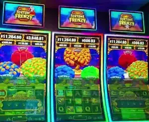 Fortune Frenzy titles above Celebrity Xcel slot cabinets