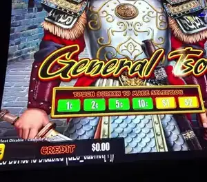 General Tso game title and cabinet art visible in the Celebrity Xcel casino