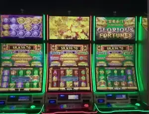 Glorious Fortunes titles visible above Celebrity Ascent slot cabinets
