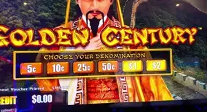 Golden Century title and game art on a slot cabinet in the Celebrity Xcel casino