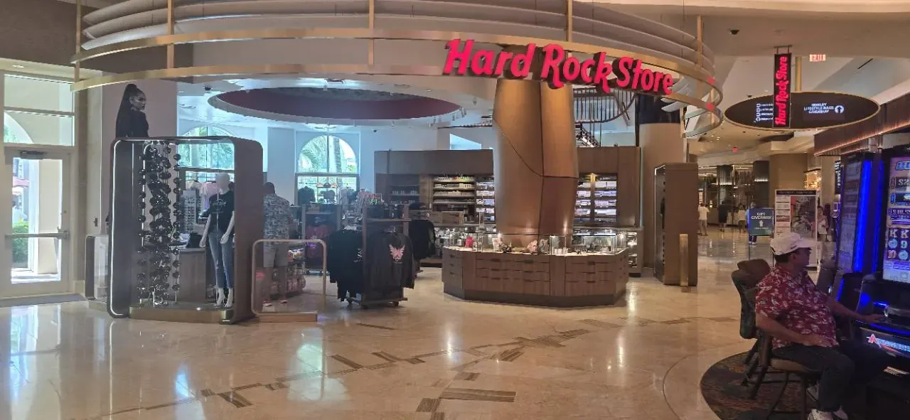 Hard Rock Store beside slot machines at Seminole Hard Rock Hollywood