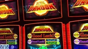 Jewel of the Dragon slot title and dragon game art on Celebrity Apex cabinets