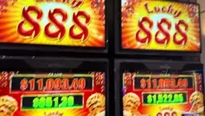 Lucky 888 title displayed across the upper screens of a Celebrity Apex slot cabinet