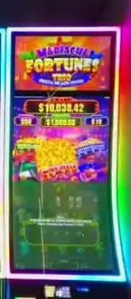 Mariachi Fortunes title on a Celebrity Xcel slot cabinet