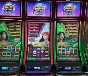 Quick Hit Fortunes Blitz titles above Celebrity Ascent slot cabinets