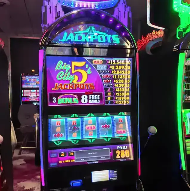Big City's 5 Jackpots cabinet in the Wonder of the Seas casino walkthrough.