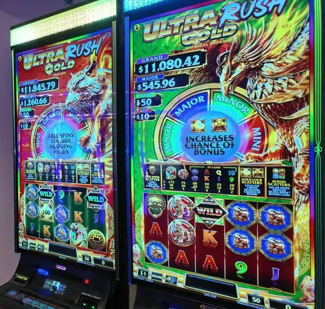 Slot cabinets showing Ultra Rush Gold: Tiger Run, Ultra Rush Gold: Mythical Phoenix aboard Oasis of the Seas.