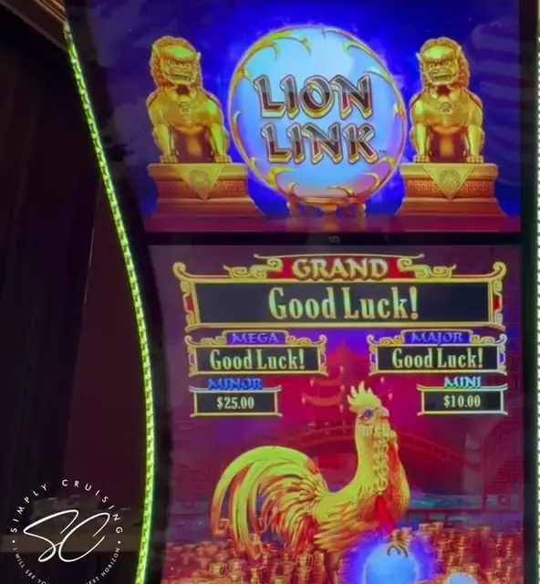 Lion Link machine cabinet visible in the credited ship casino walkthrough.