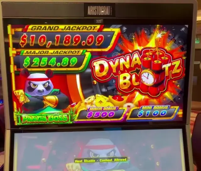 Dyna Blitz: Panda Boss machine cabinet visible in the credited ship casino walkthrough.