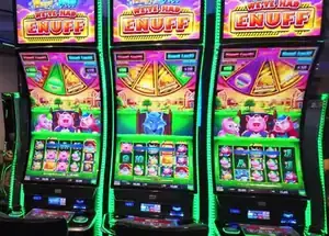 We've Had Enuff title above three slot cabinets in the Celebrity Beyond casino